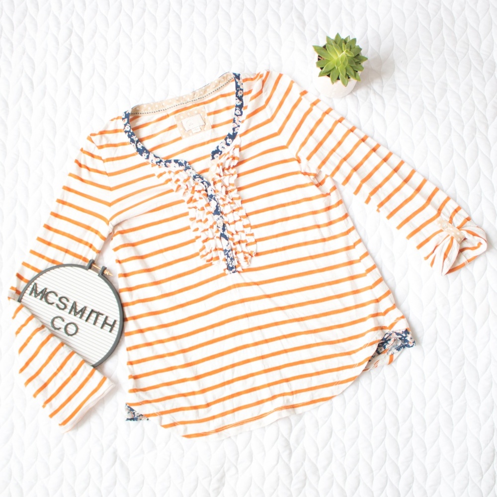Postmark | Anthro Stripe Ruffle Long Sleeve Shirt - Picture 1 of 7